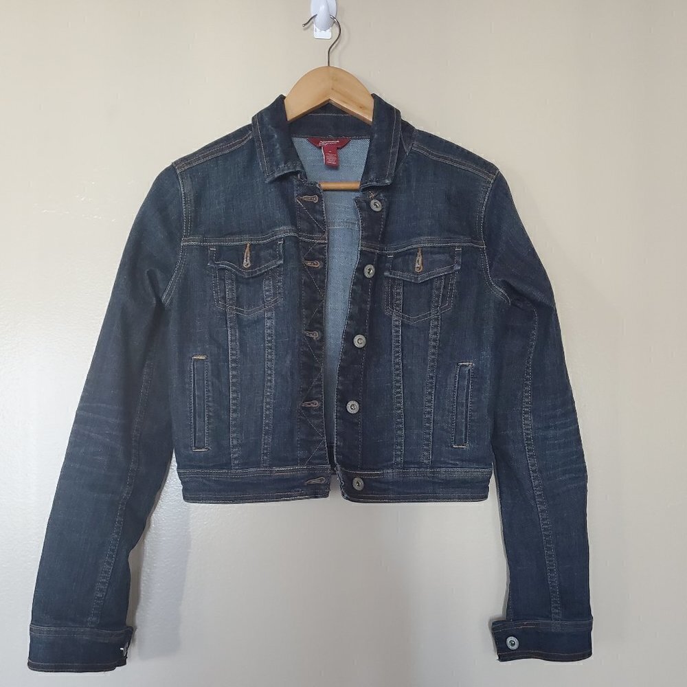 Arizona Jeans Dark Wash Juniors Crop Jean Jacket